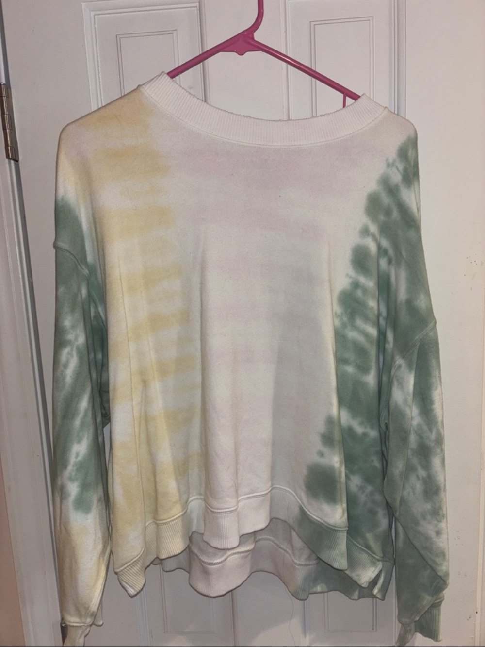American Eagle Oversized Tie-Dye Crewneck Sweatshirt - Green, Yellow, Pink